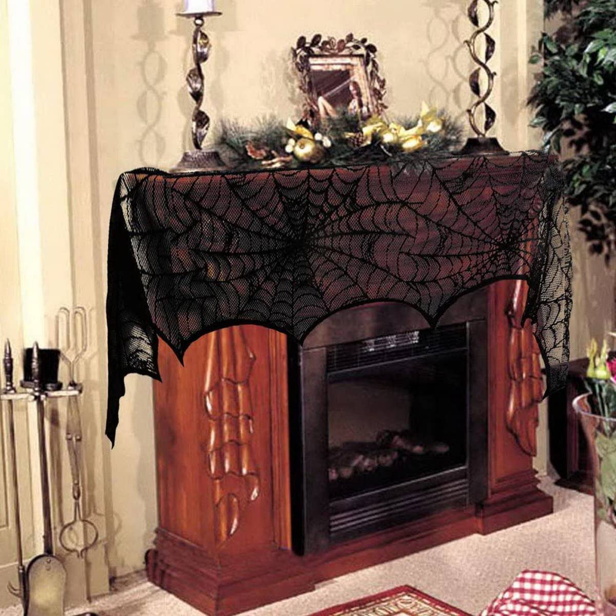 HALLOWEEN FIREPLACE LACE SKULL TABLE RUNNER_CWMM1730