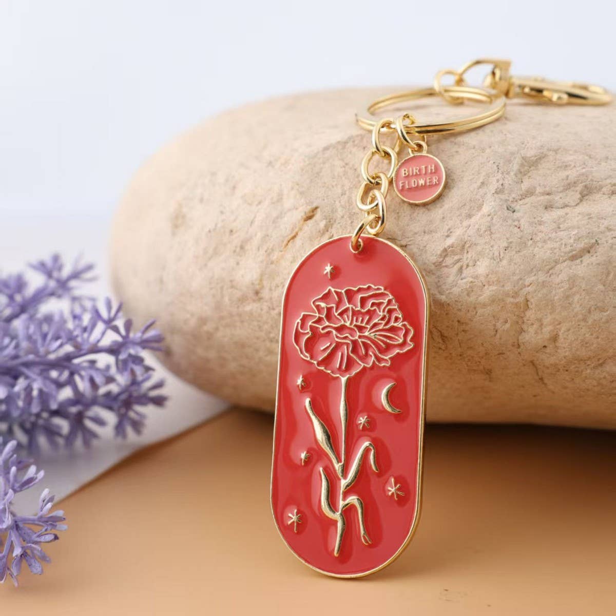 BOTANICAL ENAMEL KEYCHAIN WITH BIRTH FLOWER_CWMM9838