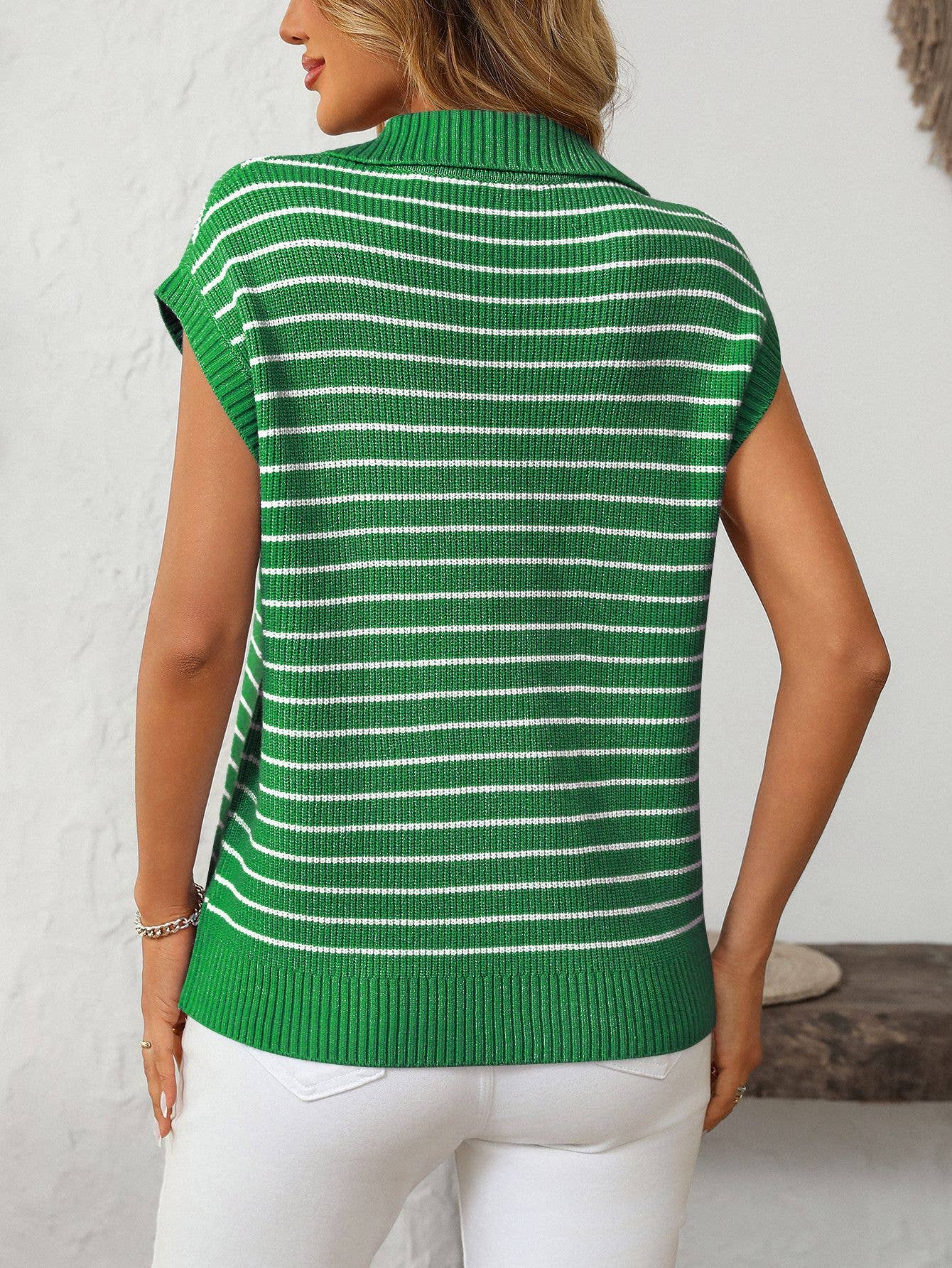 V-Neck Casual Striped Lapel Knitted Sweater