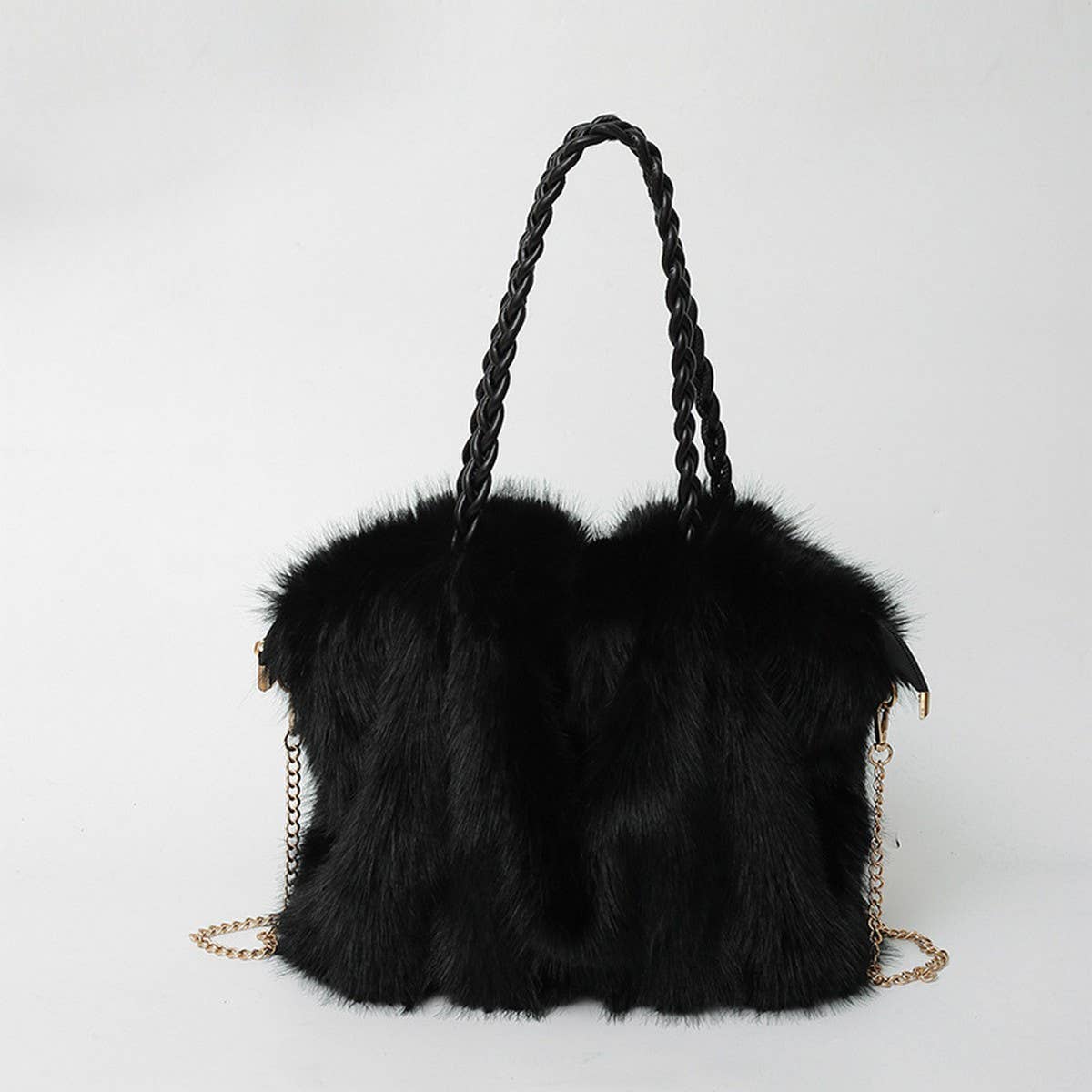 Winter Fashion Pleated Faux Fox Fur Plush Bag_Cwab3921