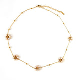 FASHION STEEL DAISY NECKLACE WITH PEARL SET_CWMM8837