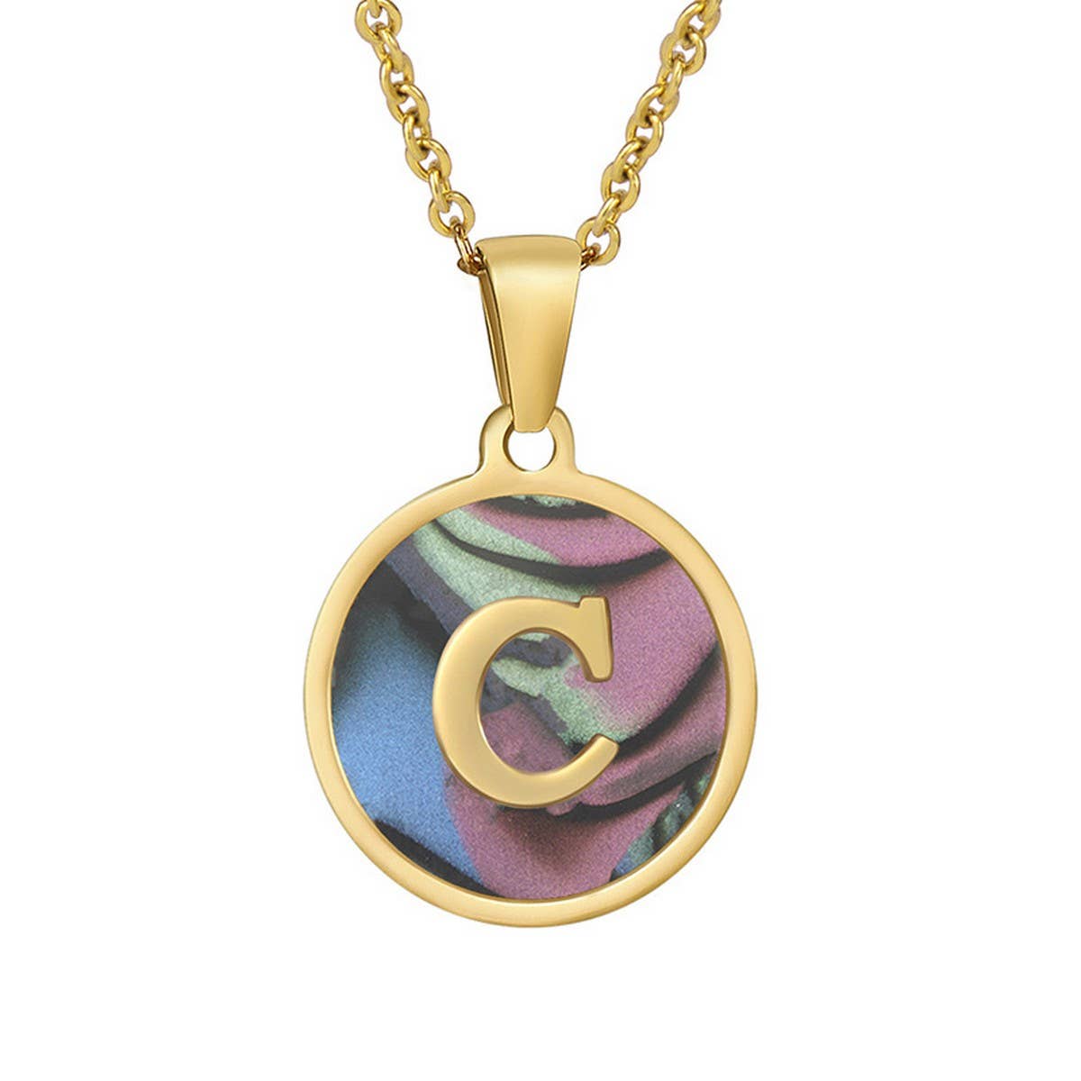 CIRCULAR SHELL ENGLISH LETTER PENDANT NECKLACE_CWAJE0675