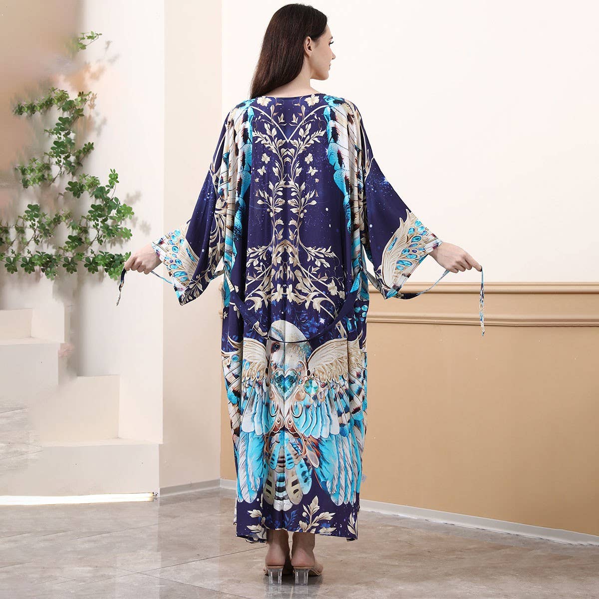 PEACOCK FLORAL PRINT BEACH COVER UP FOR BIKINI_CWMM6304