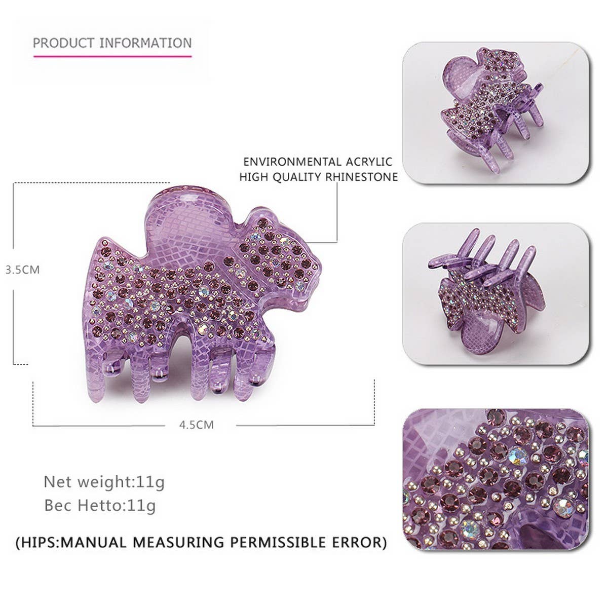 CLIP GENTLE STYLE PINK ACRYLIC MINI HAIR CLIP_CWAHA4266