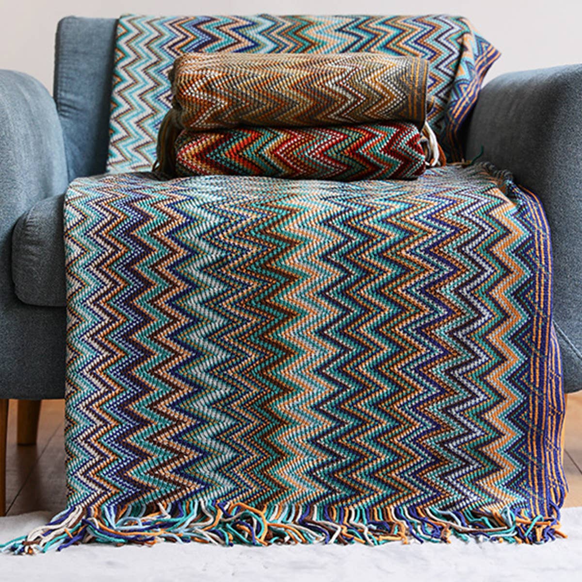 KNITTED STRIPED SOFA BLANKET BLANKET_CWMM0185