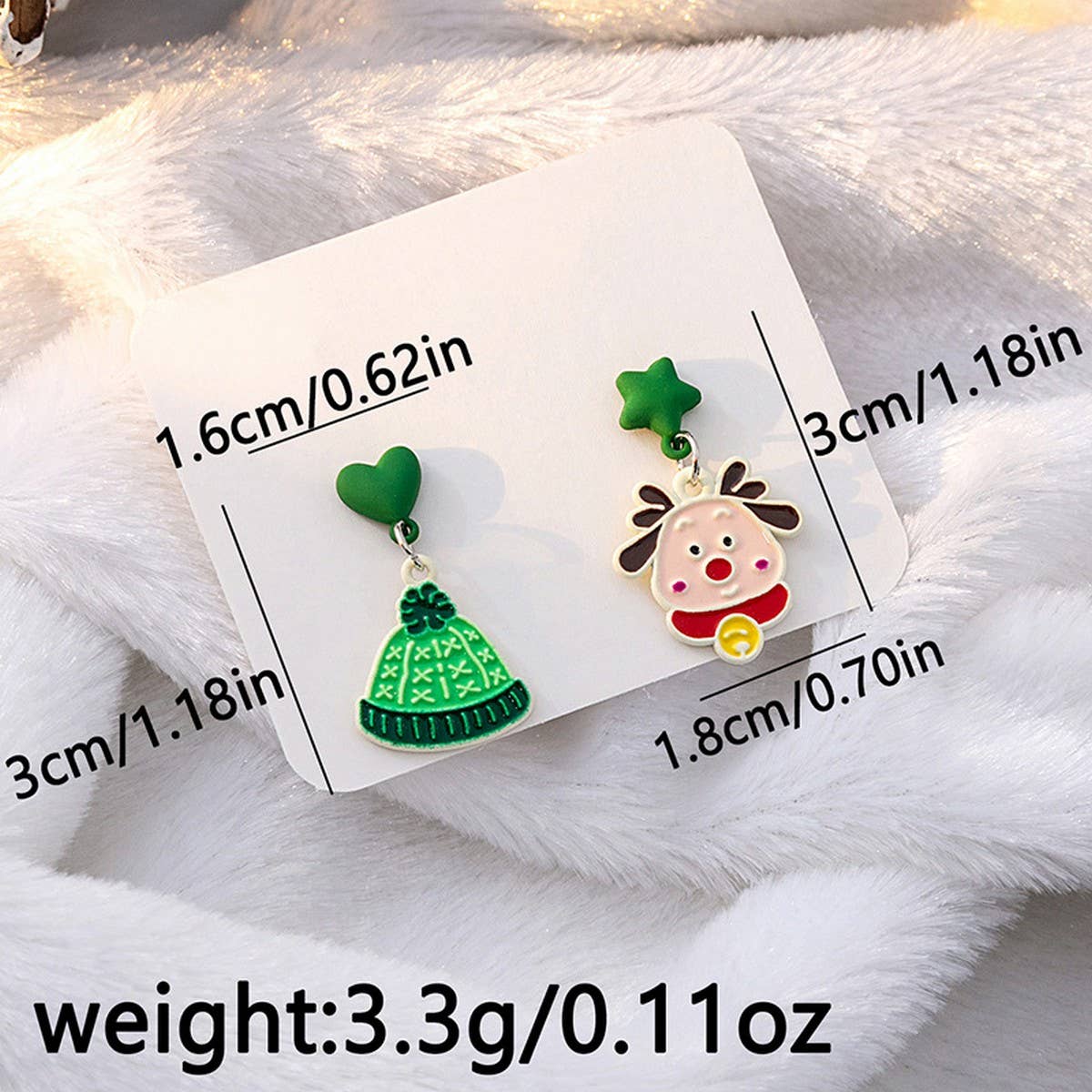 CHRISTMAS ELK BELL BOW ASYMMETRICAL EARRINGS_CWAJE1831