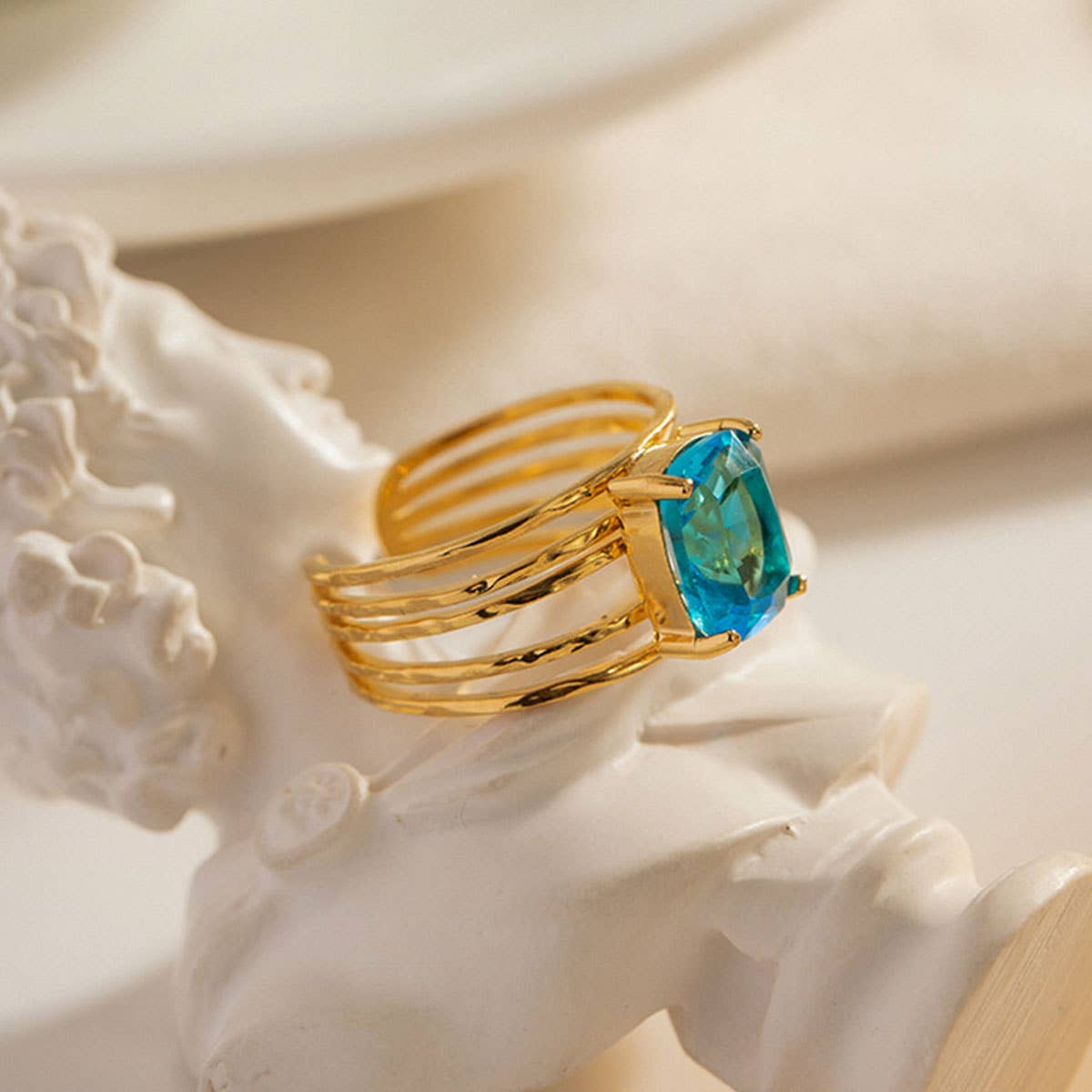Vintage Lake Blue Rectangular Zircon Rings