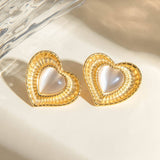 SIMPLE HEART RADIAL WHITE CATS EYE EARRINGS_CWAJE1802