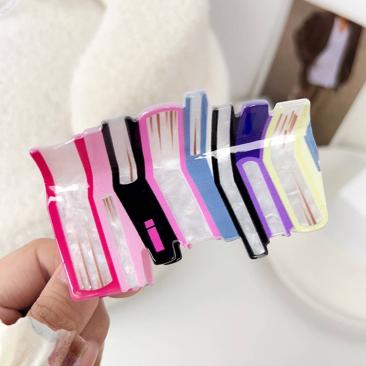 BOOK STYLE ACRYLIC HAIR CLAW CLIP COLORBLOCK_CWAHA2069