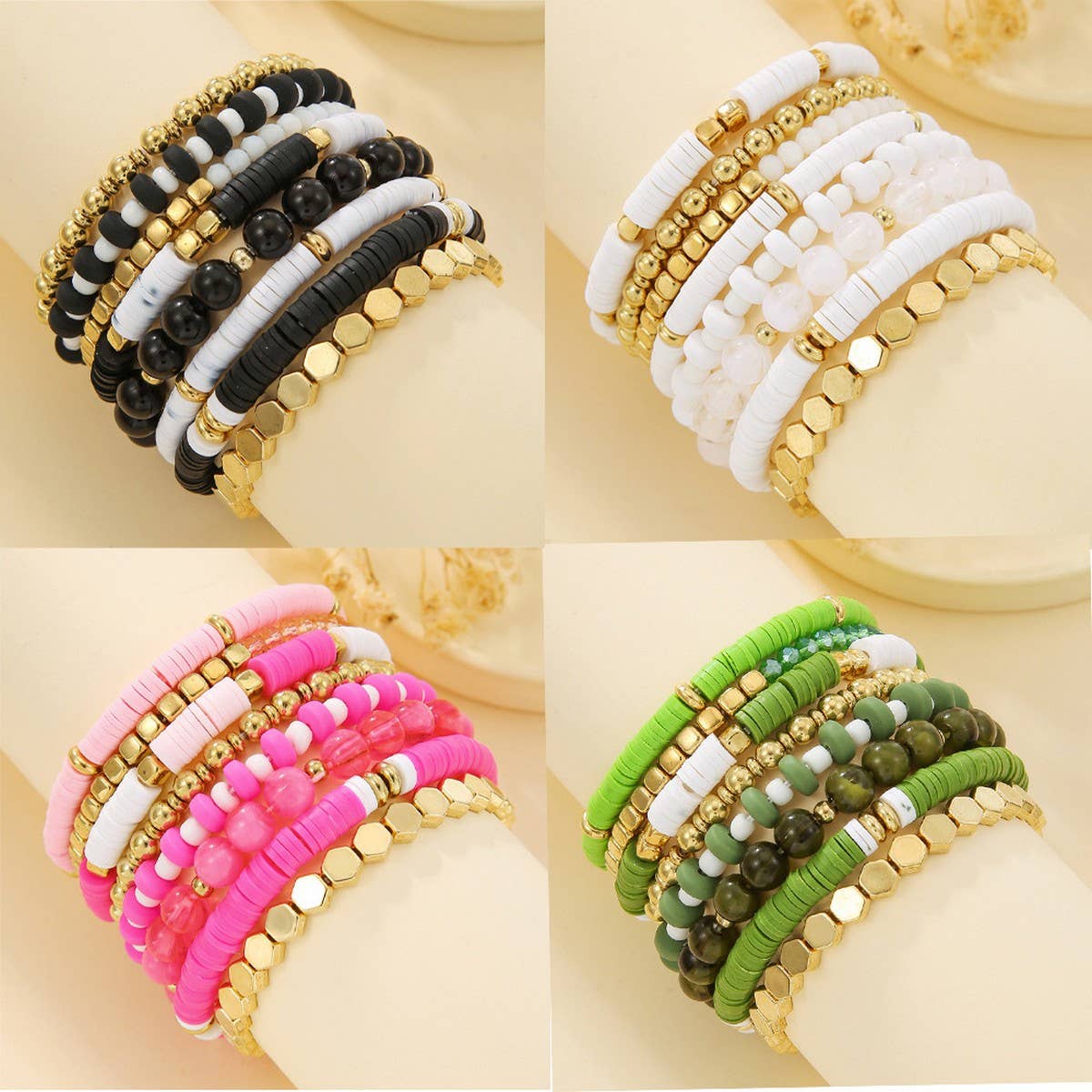 SIMPLE MULTI STRAP POLYMER CLAY BRACELET SET_CWMM3527