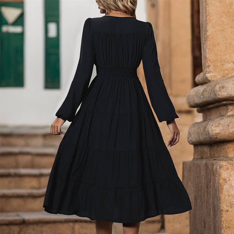 V-Neck Slit Dress High-Waisted Cardigan Dress