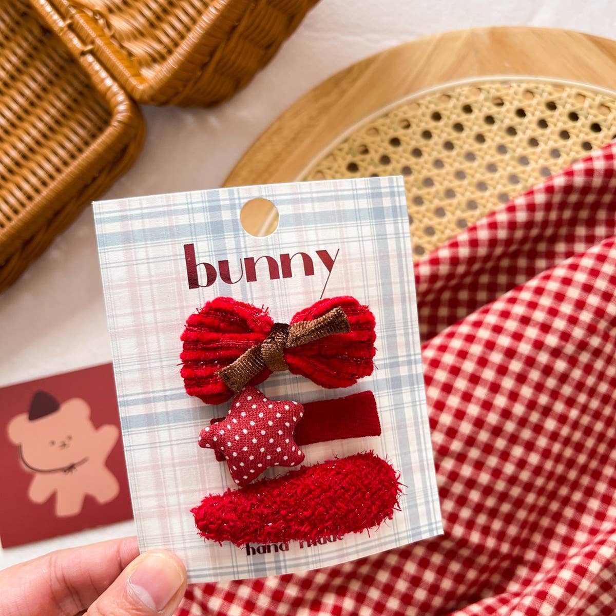 Red Bow Fabric Hair Clip Set For Kids_Cwaha08386