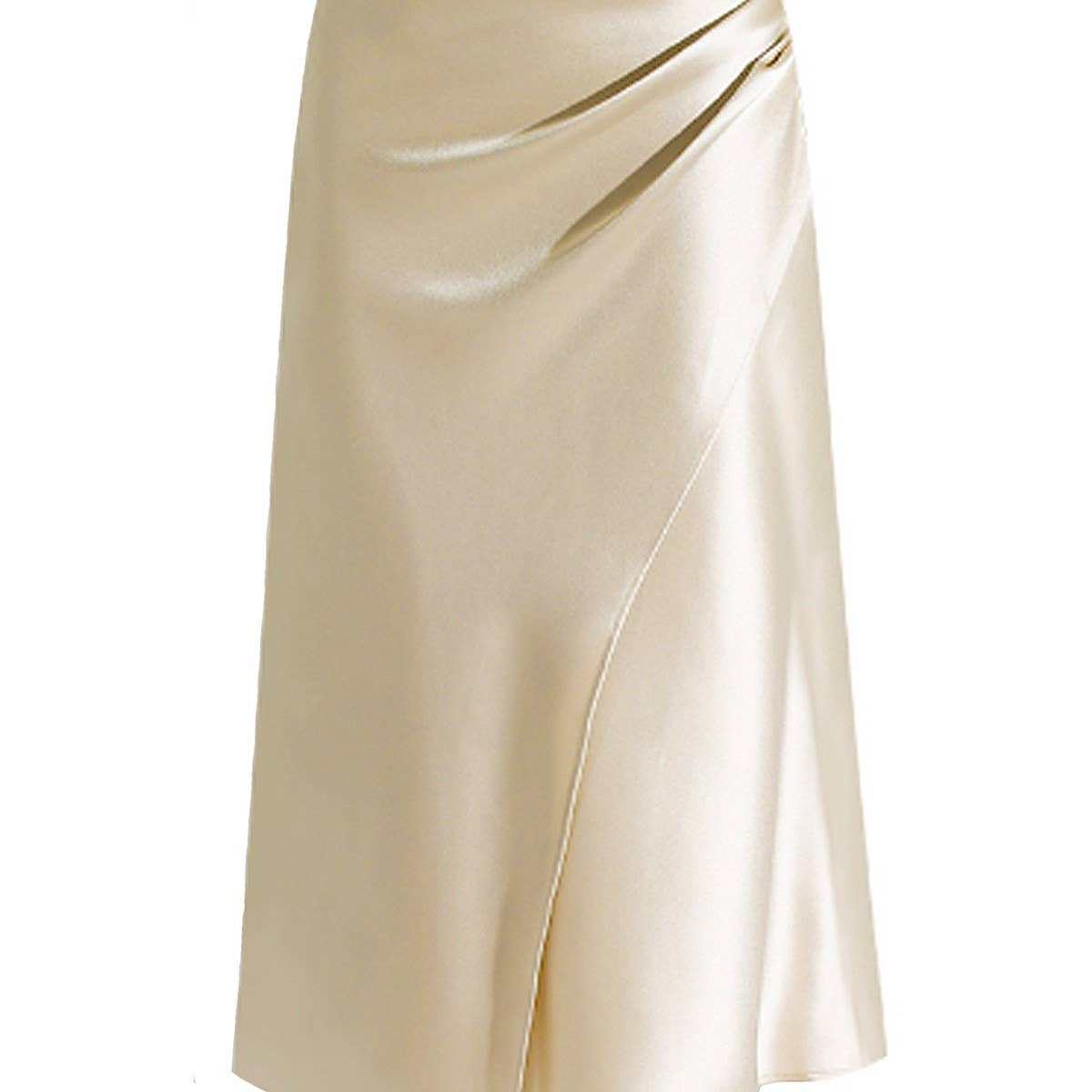 HIGH WAIST SATIN PLEATED SLIT MAXI SKIRT_CWBSS0420