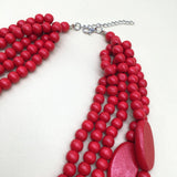 Wood Beaded Multi-Layer Red Wood Bead Necklace_Cwmm4974