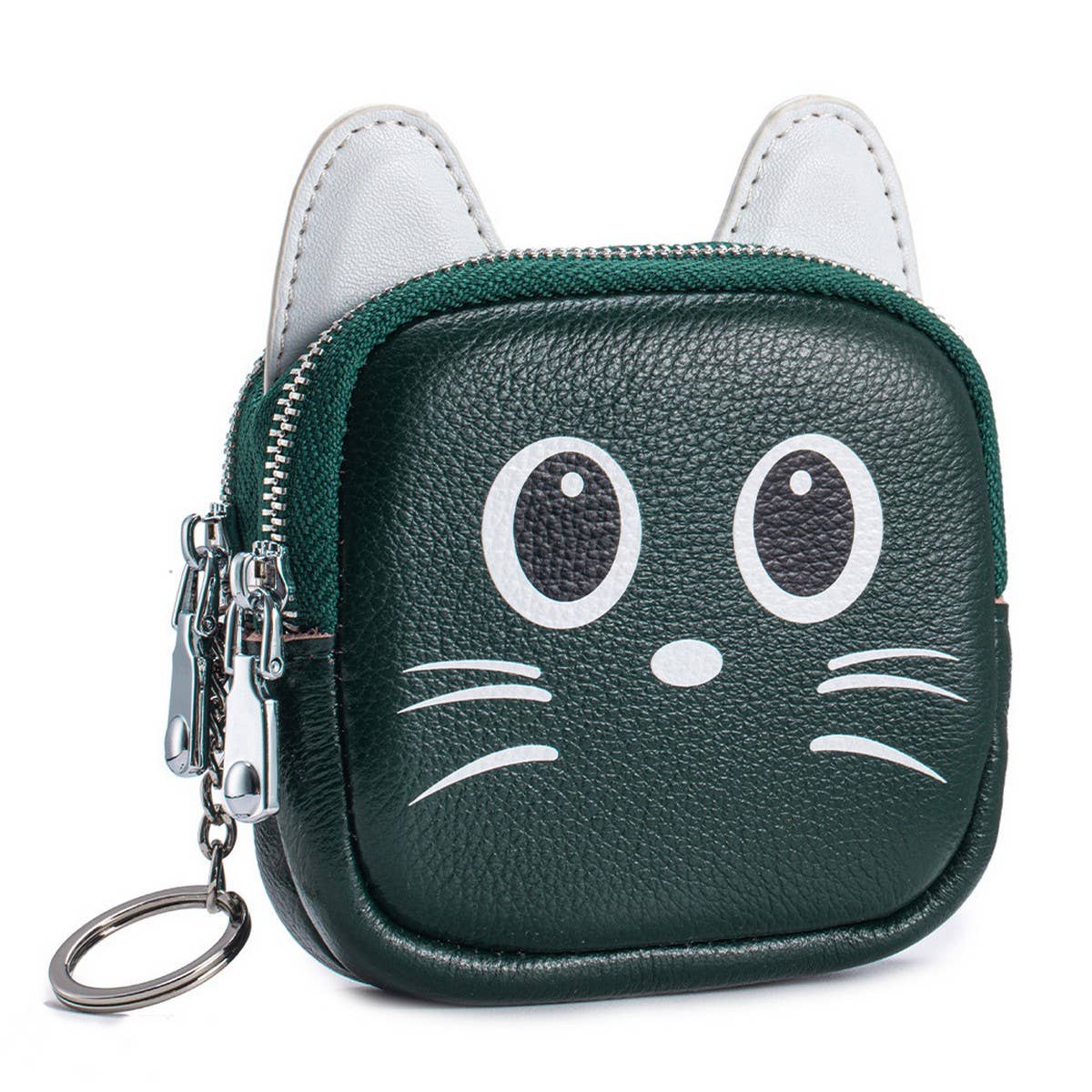 CUTE CAT LEATHER WALLET DOUBLE ZIPPER POUCH_CUAB00383
