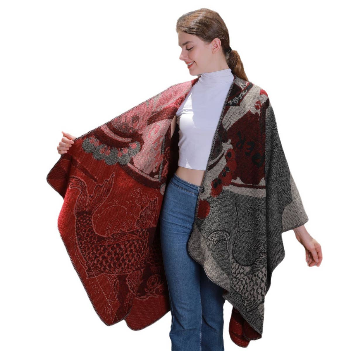 CASUAL THICKENED JACQUARD SLIT SHAWL_CWASC0953