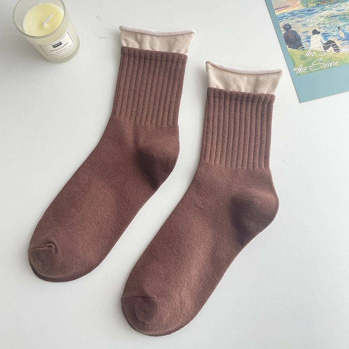 Women Pair Breathable Hemmed Socks_Cwms0303