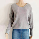V-Neck Knitted Long-Sleeved Blouse