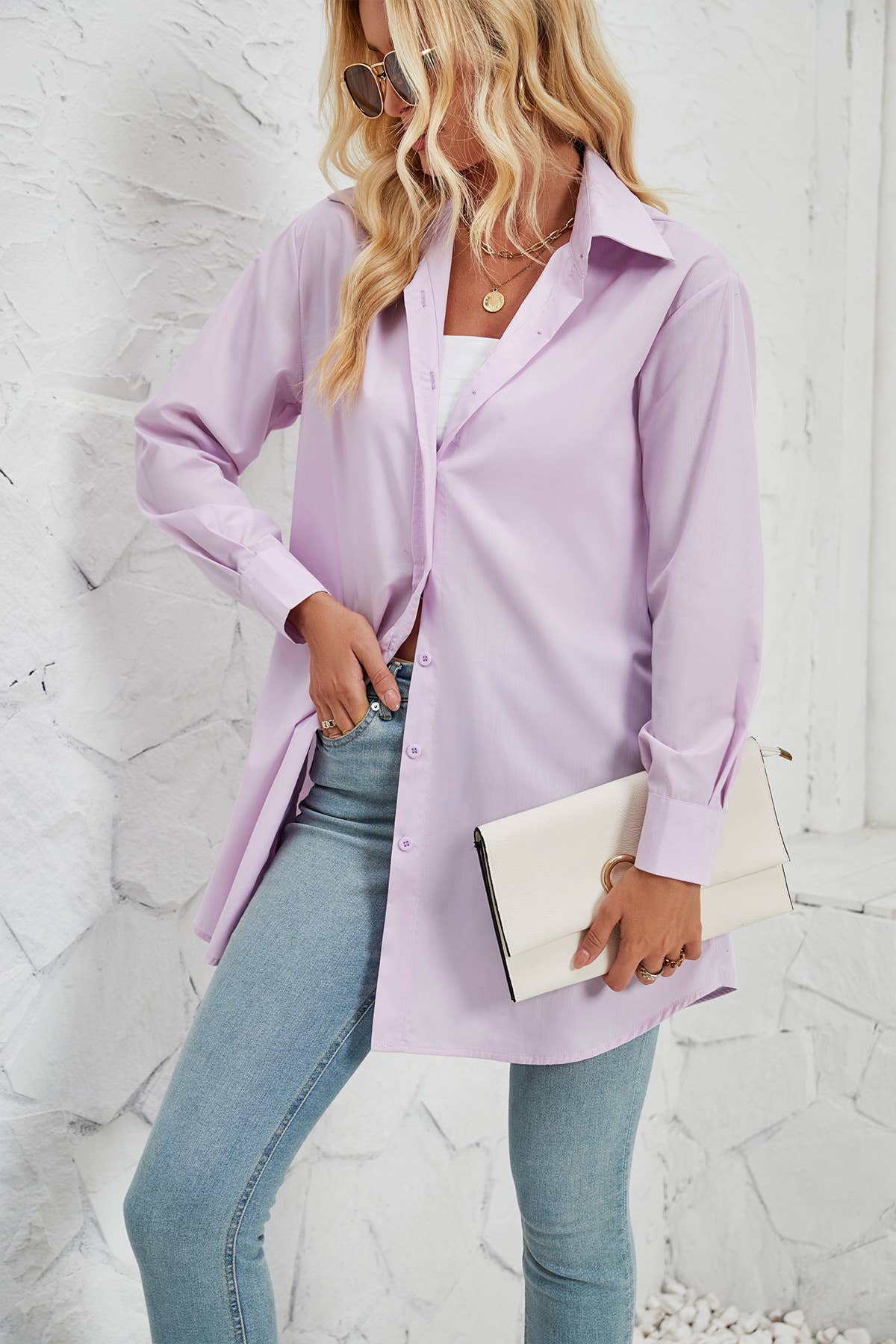 Solid Color Fashion Casual Long Sleeve Long Shirt