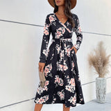 V-Neck Slim-Fit Print Lace-Up Long Dress