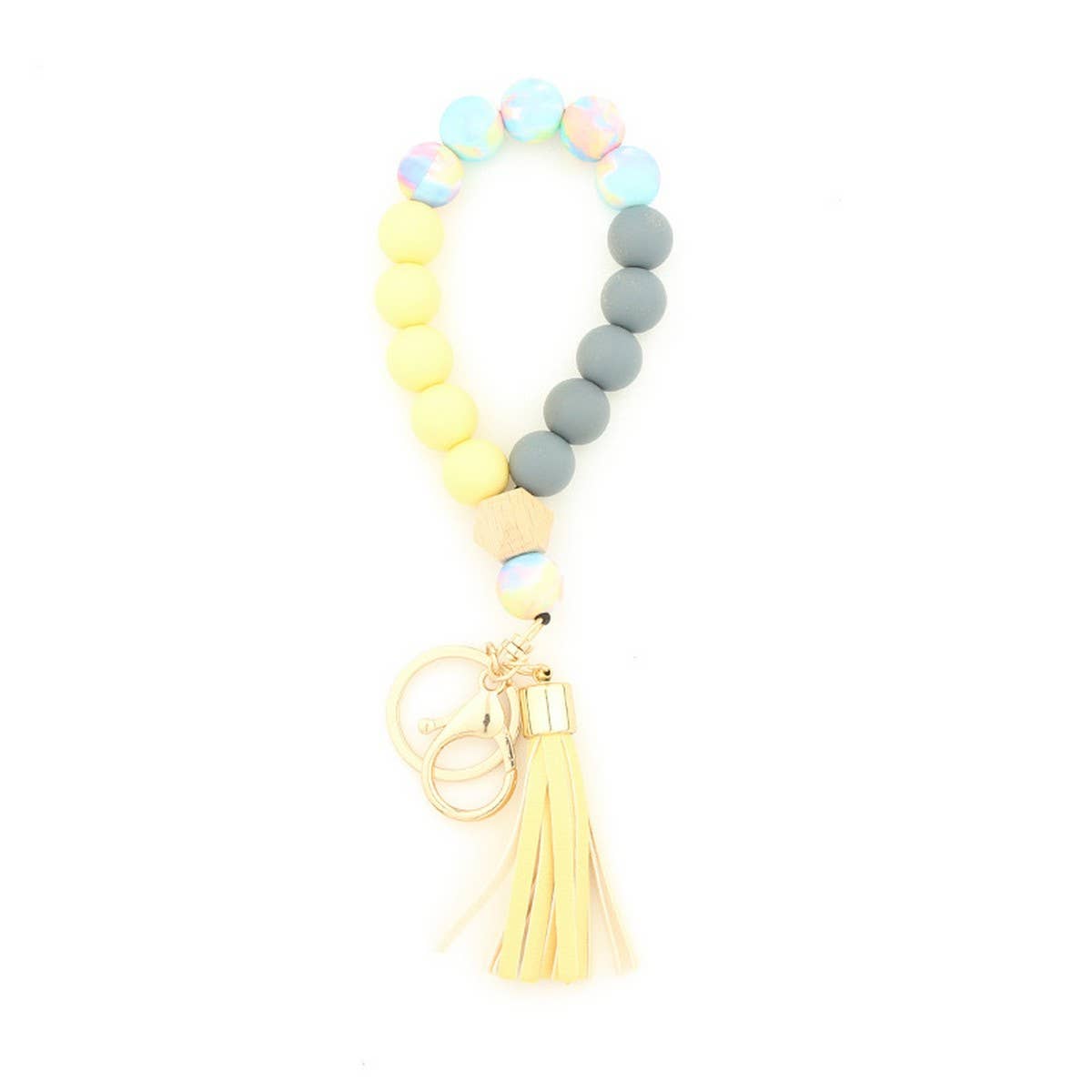 SILICONE WOOD BEAD BRACELET WITH LEATHER KEYCHAIN_CWMM7009