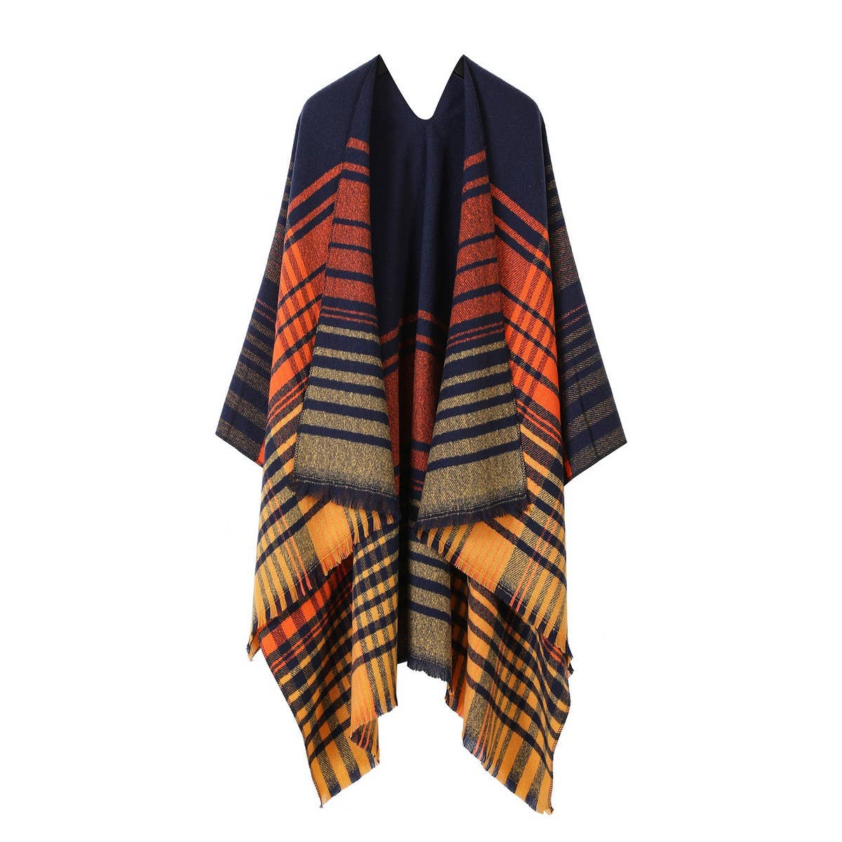 LINE PLAID SPLIT SHAWL THICK LARGE SIZE SCARF CAPE_CWASC2233