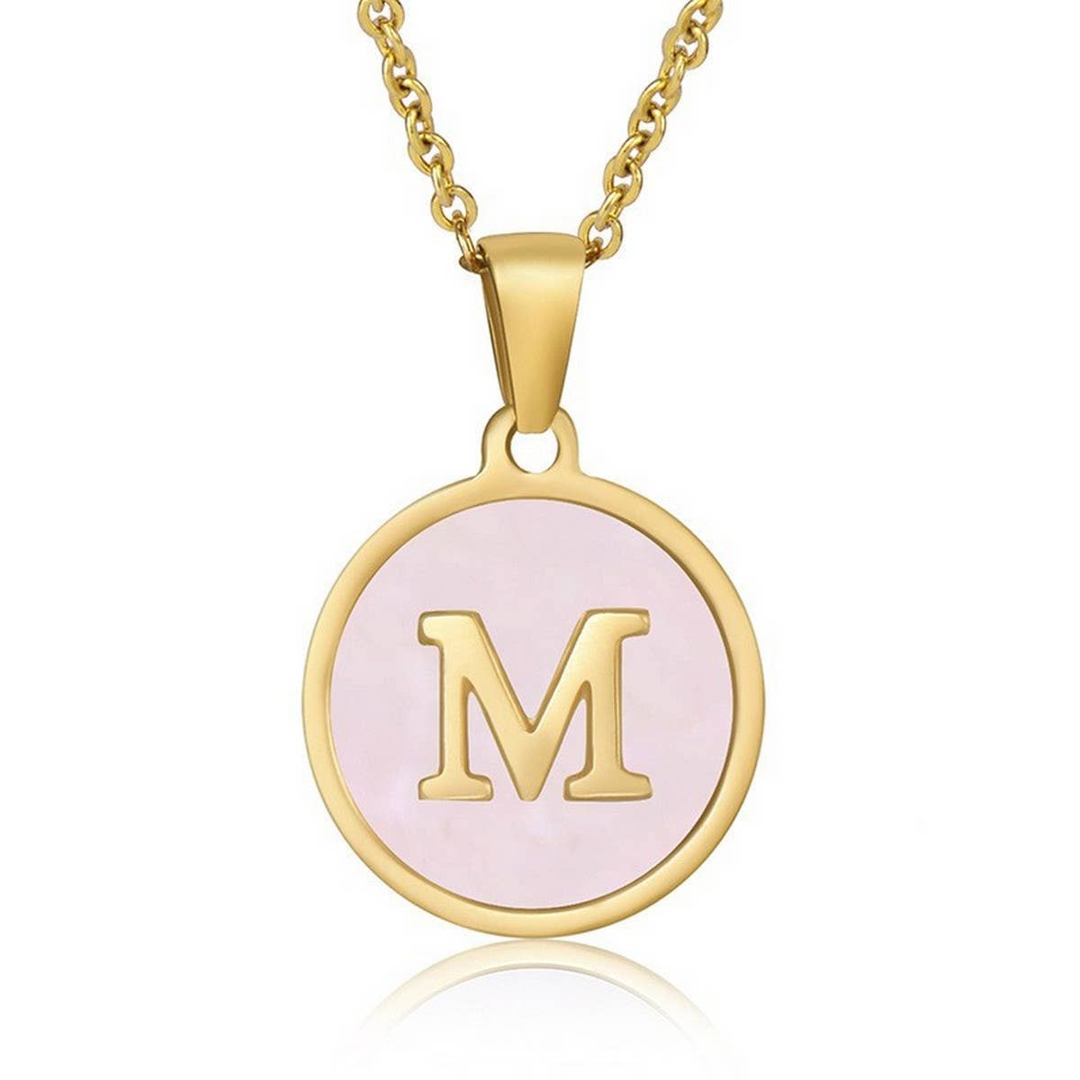 ROUND 18K GOLD STAINLESS STEEL 26LETTERS NECKLACE_CWAJE0683