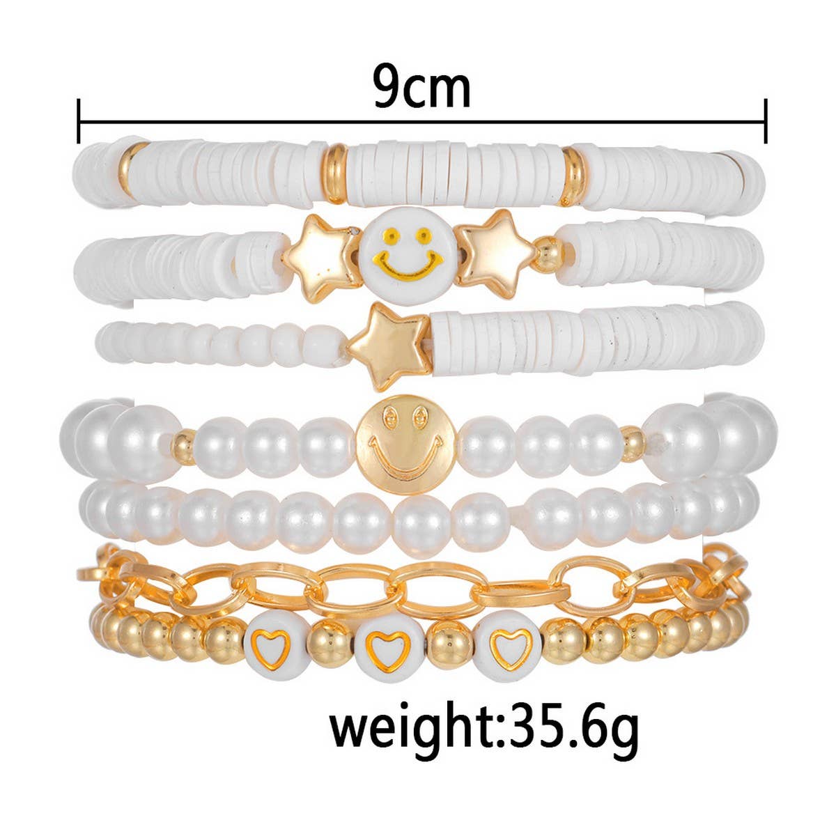 SMILEY FACE WHITE CHAIN HANDMADE BRACELET SET_CWMM3524