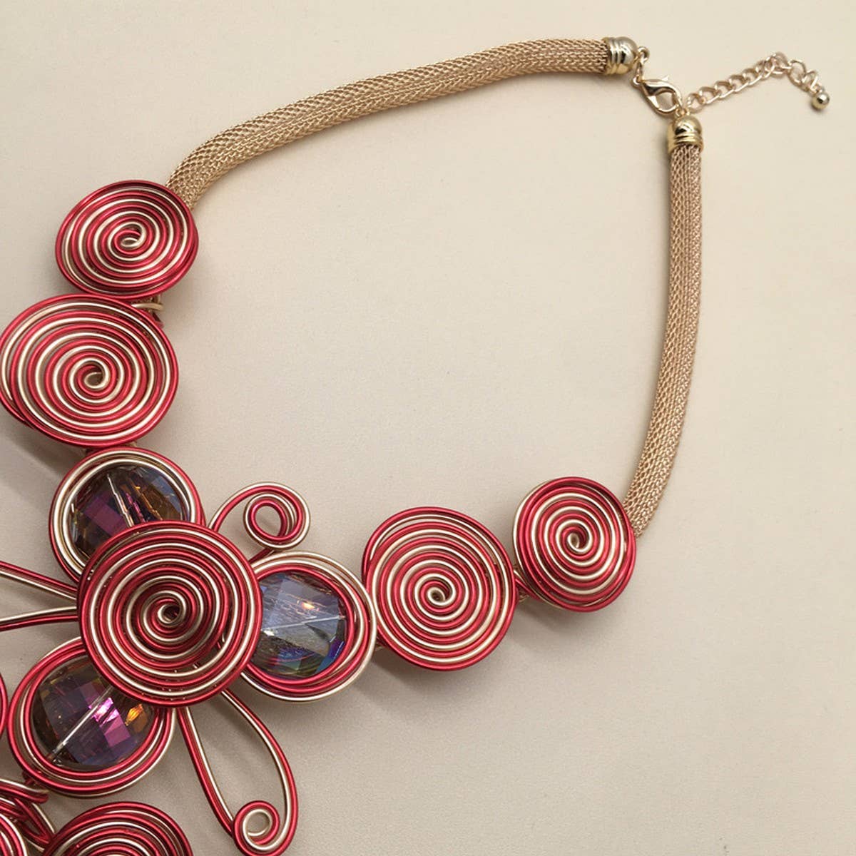 CRYSTAL ALUMINUM WIRE NECKLACE EARRING SET_CWMM4969