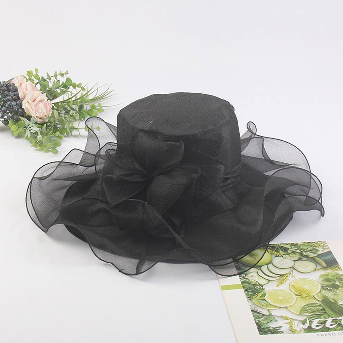 Women New Beach Cover Flower Mesh Hat_Cwah1207