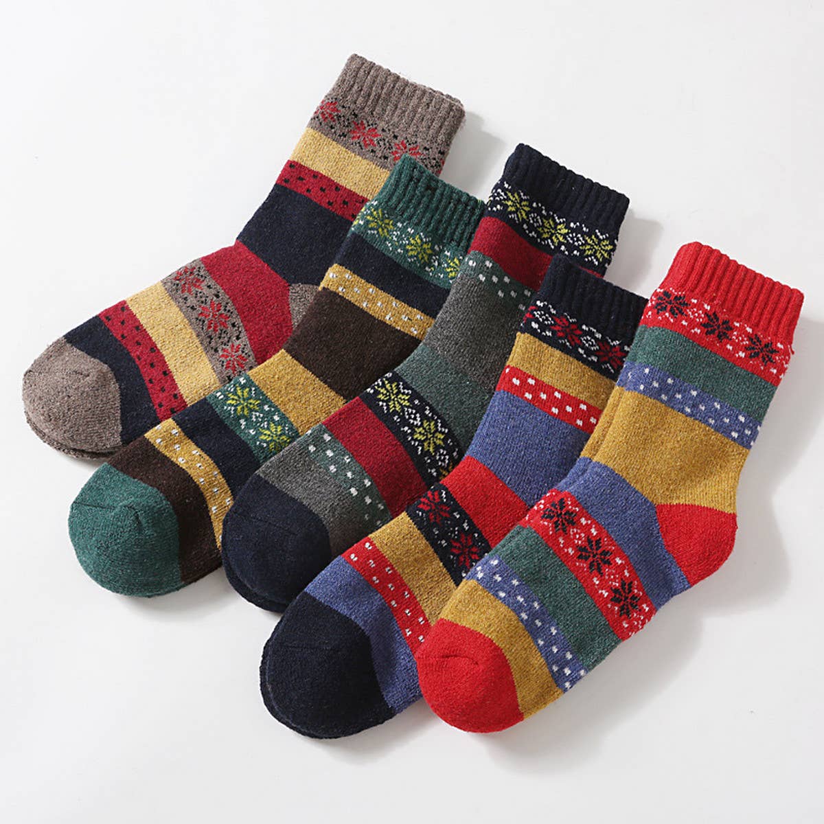 5PR SET RETRO ETHNIC STYLE SOCKS FOR MEN WINTER_CWMS0680