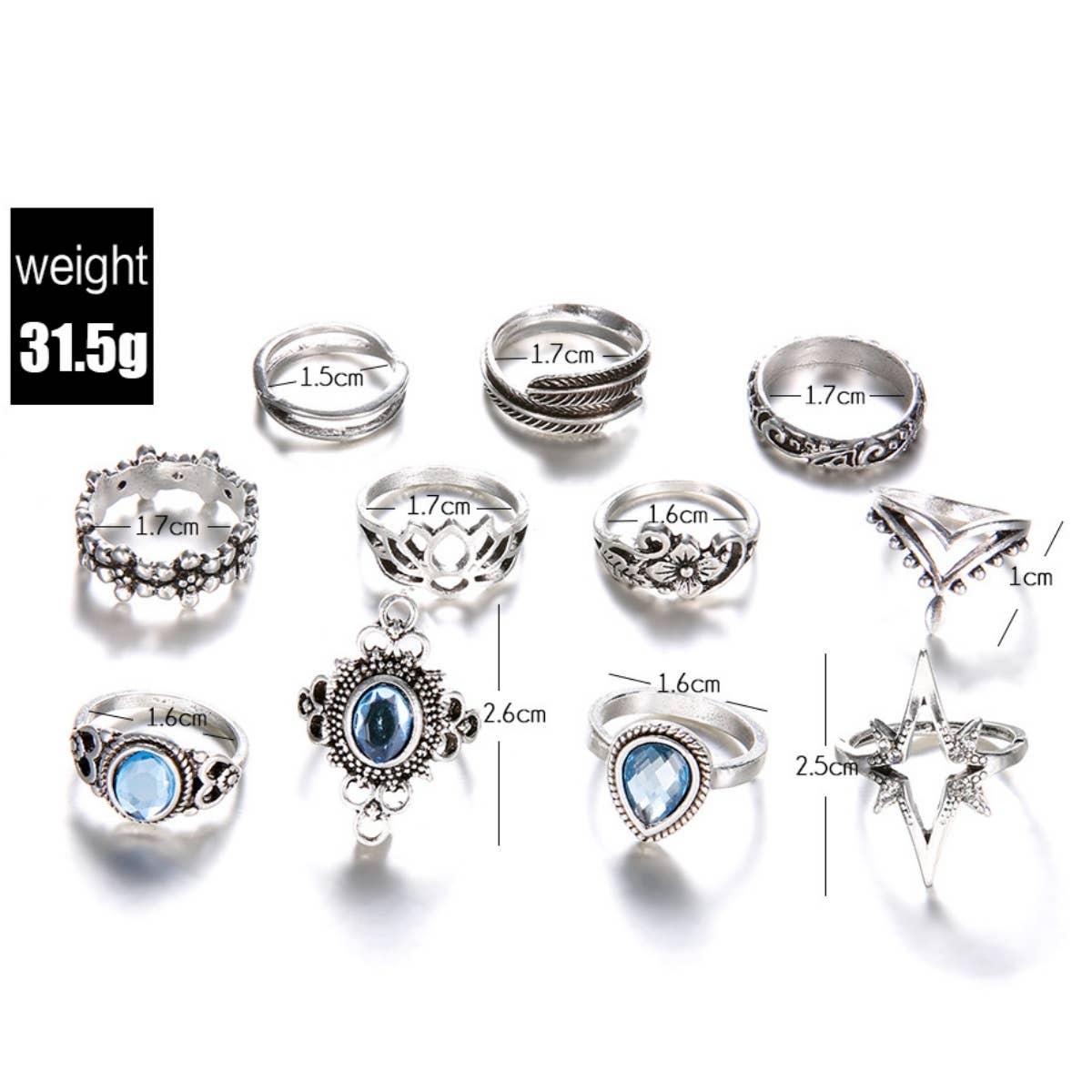 Cwmm2999_Vintage Diamond Star Gemstone Ring Set