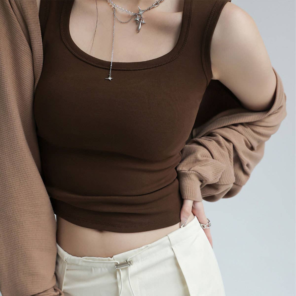 PURE COTTON VEST BOTTOMING CAMISOLE BASIC TANK TOP_CWTTK0793