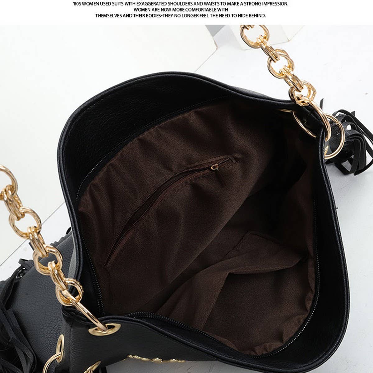 Cwab4538_Rivet Soft Leather Tassel Hand-Held Shoulder Bag
