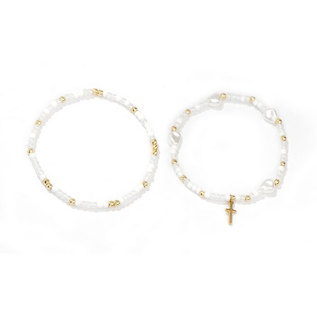 IMITATION PEARL CROSS RICE BEAD BRACELET_CWMM3847
