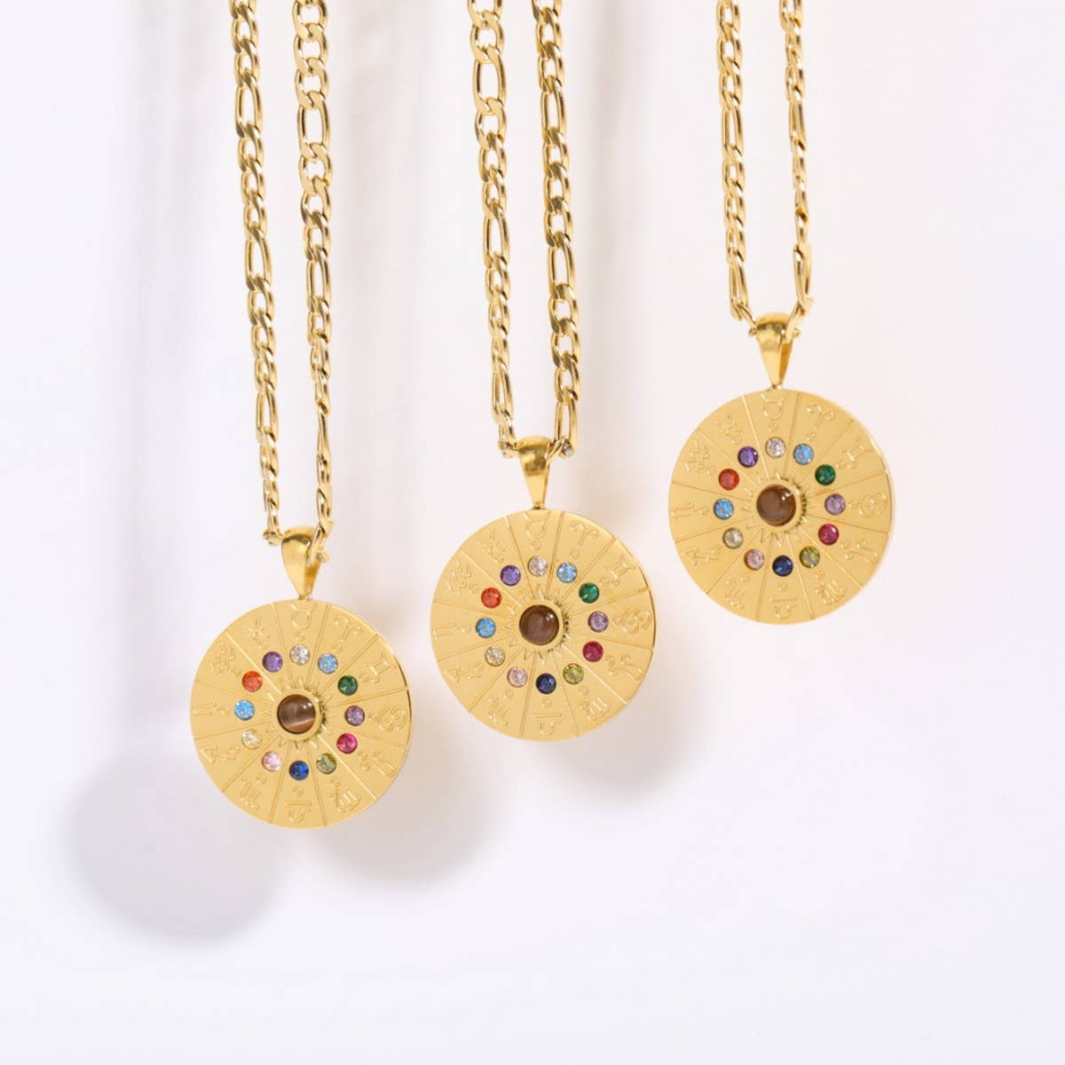 Vintage 12 Constellation Tarot Pendant Necklace_Cwmm5596