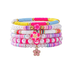 COLORFUL POLYMER CLAY FLOWER SHELL BRACELET SET_CWMM3514