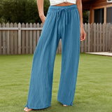 Solid-Colored Cotton Linen Loose Wide-Leg Pants