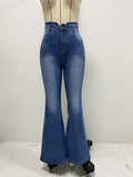 Washed Jeans Decorated Height Waist Bell Bottoms
