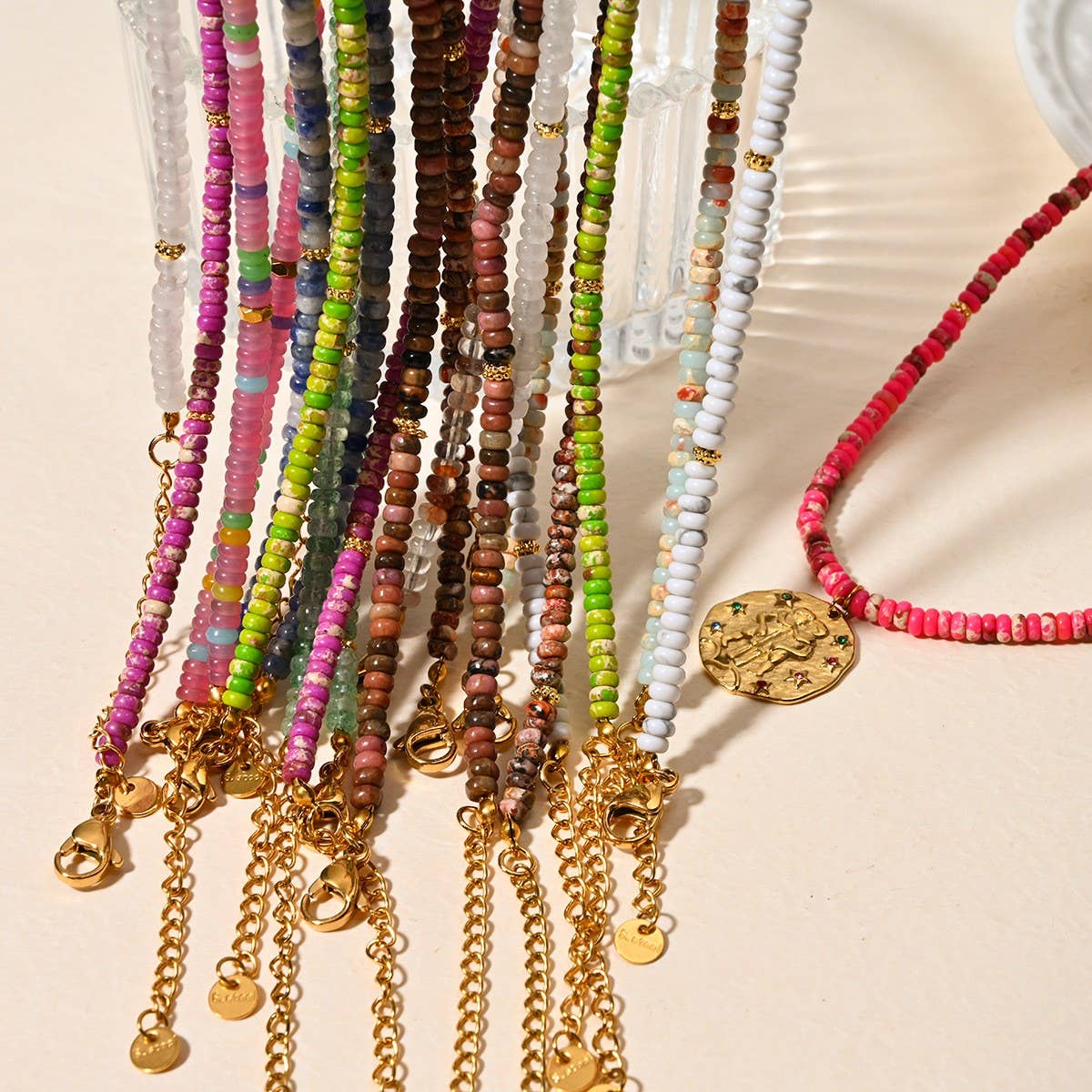 STAINLESS STEEL ZODIAC NECKLACE WITH NATURAL GEMS_CWMM8881