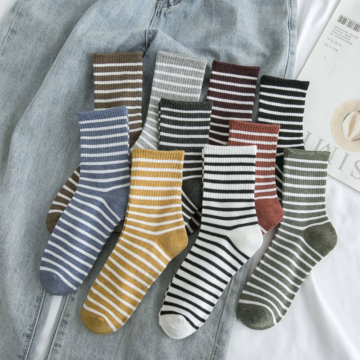 STRIPE PATTERN COZY COTTON ANKLE CREW SOCKS_CWMS022