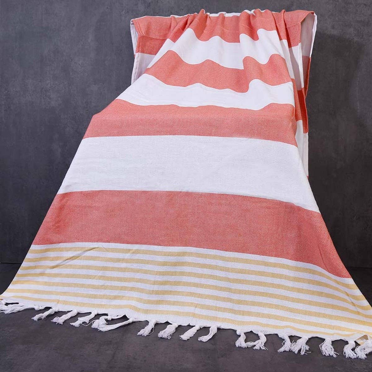 STRIPED TASSEL COTTON TURKISH BEACH WRAP TOWEL_CWMM7670