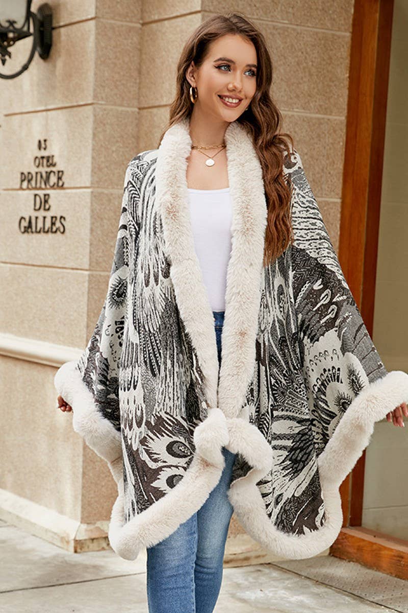 Cwocal0870_Peacock Flower Knitted Cape Thickened Shawl