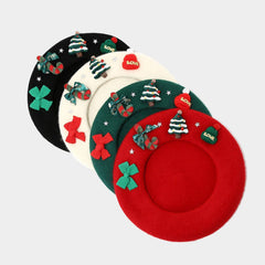 Christmas Bow Wool Beret Hat Women Warm Winter_Cwah04686