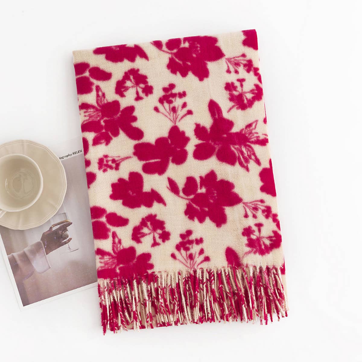 ROSE PRINT FAUX CASHMERE SCARF FOR WOMEN WINTER_CWASC0450