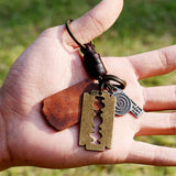 PERSONALIZED ALLOY BLADE COWHIDE KEYCHAIN_CWMM4712