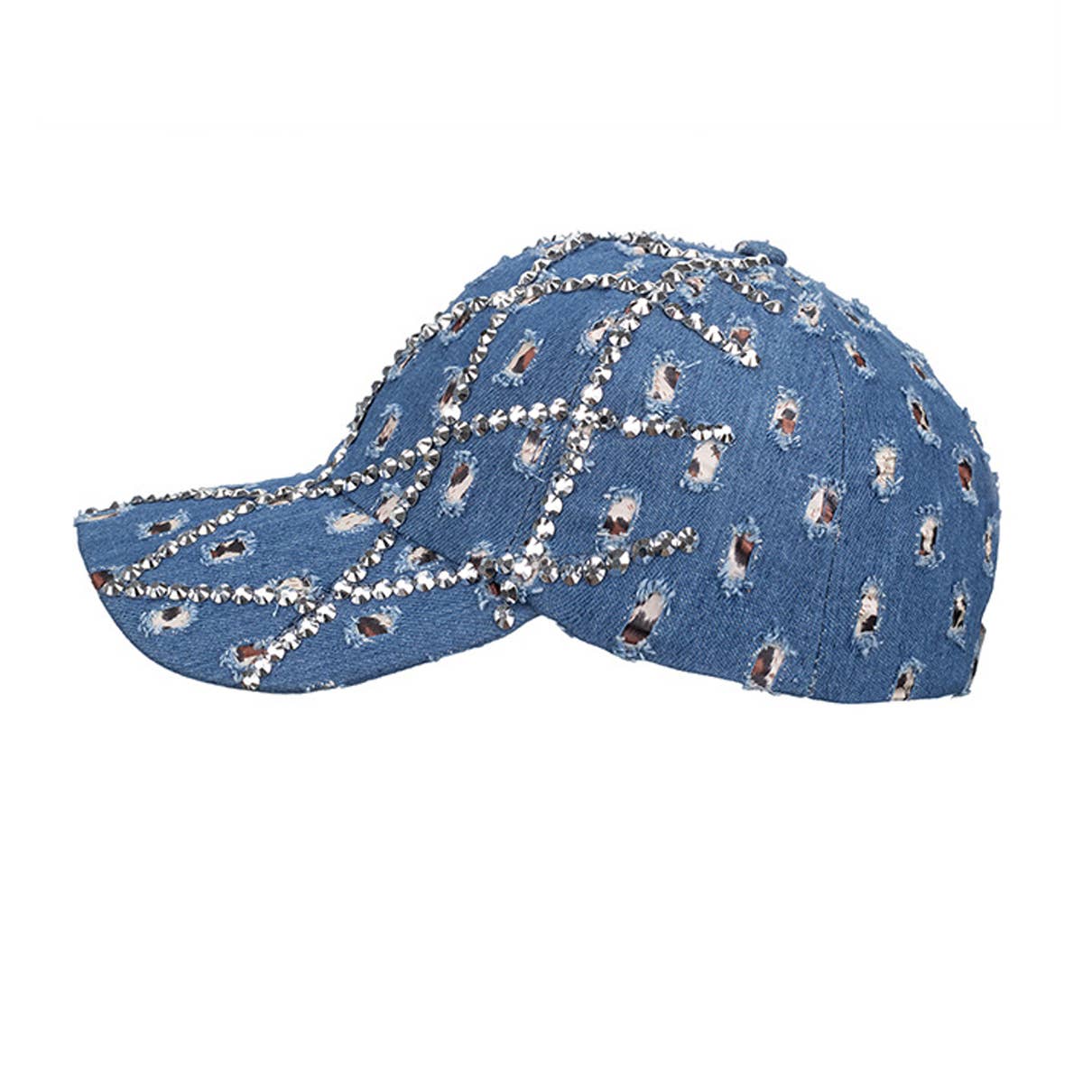 Womens Studded Denim Leopard Baseball Cap Sun Hat Cwah1528