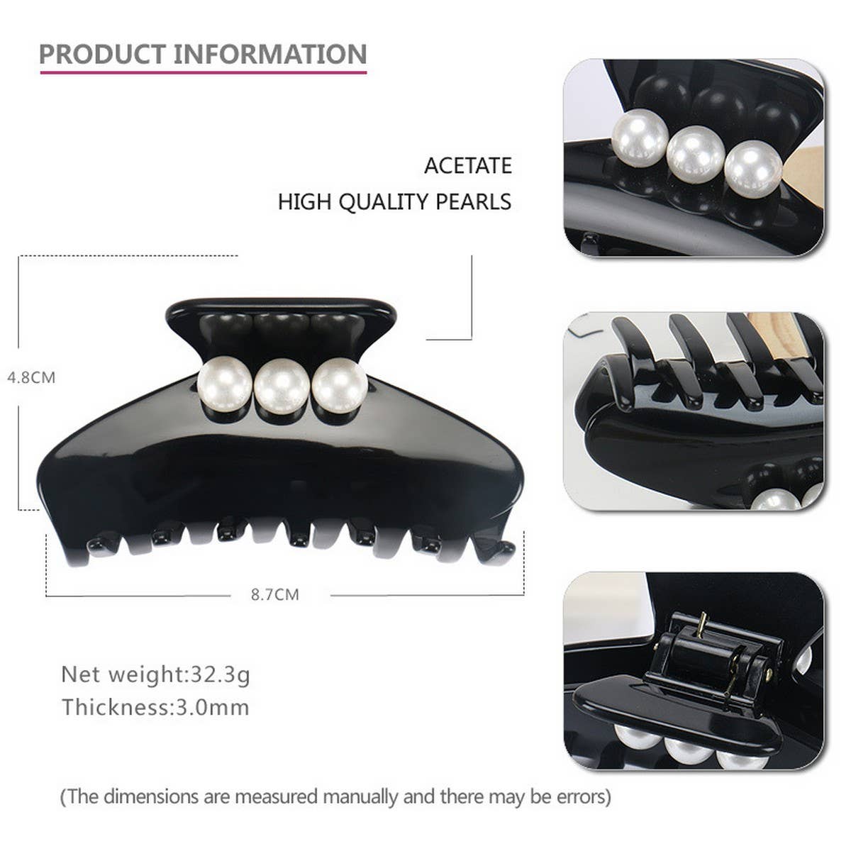 ACETATE SHARK CLIP PEARL HAIR ACCESSORY HAIRPIN_CWAHA4267