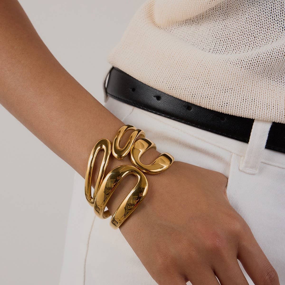 Unique 18K Gold Double Layer Spring Open Cuff