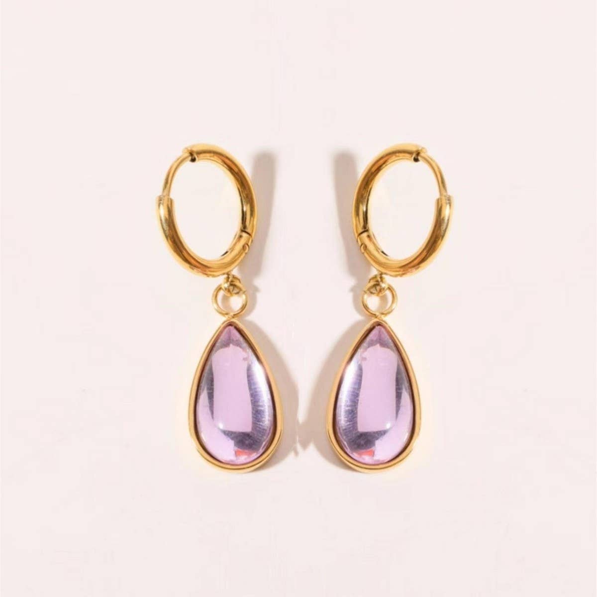 TEARDROP BIRTHSTONE EARRINGS GOLD STAINLESS_CWAJE5032